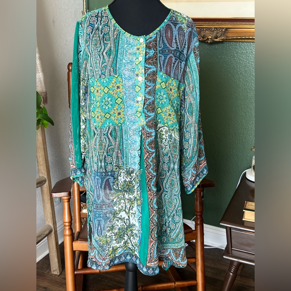 Westport 1962 Teal and Yellow paisley Top
